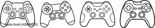 A Set of Line art of video game controller vector illustration