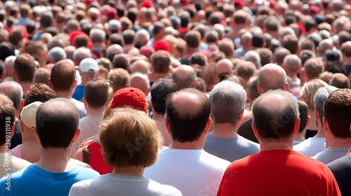 Diverse Crowd of People Viewed from Behind in a Public Gathering