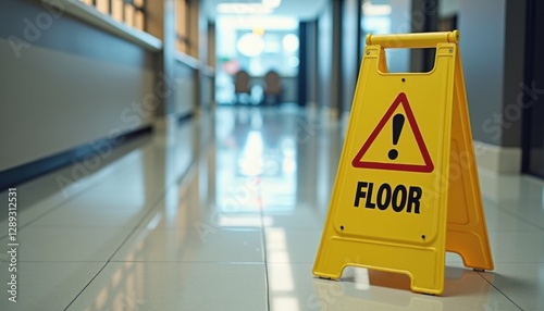 Wallpaper Mural Wet floor sign next to freshly cleaned floor with caution written on it, safety alert with copy space Torontodigital.ca