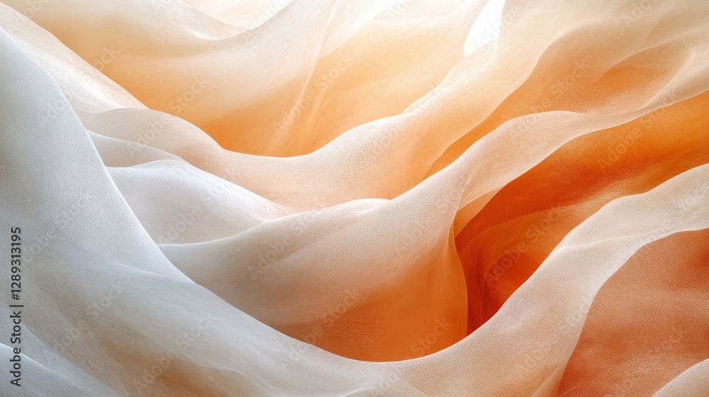 Fototapeta premium Soft flowing fabrics displaying orange and white colors in motion