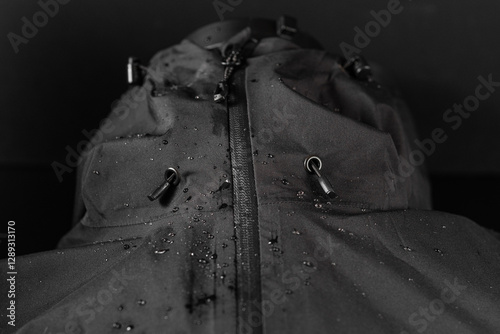 Fabric with drops. Waterproof fabric. Water-resistant fabric. Jacket that doesn't get wet. Breathable fabric.