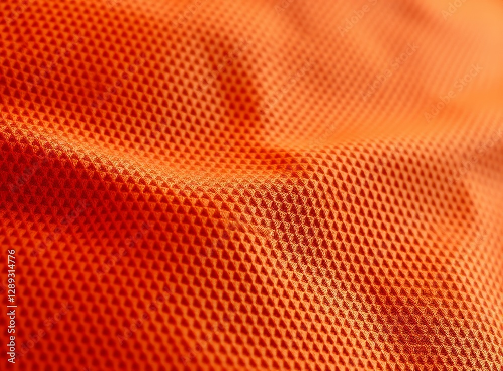 Close up of textured orange fabric with geometric patterns and soft folds Close up of textured orange fabric with geometric patterns and soft folds
