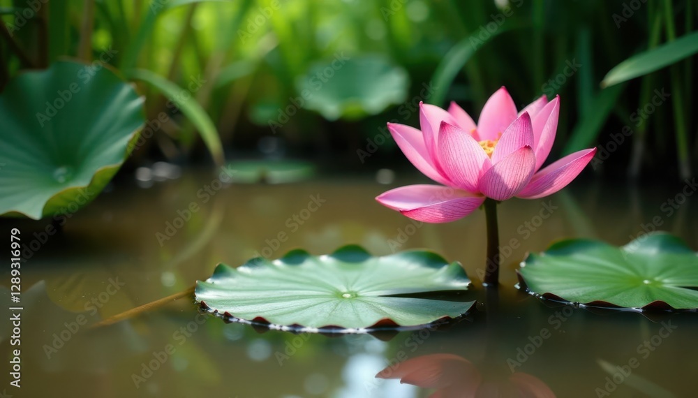 Lotus flower amidst tangled vegetation in a muddy pond, aquatic, muddy Lotus flower amidst tangled vegetation in a muddy pond, aquatic, muddy