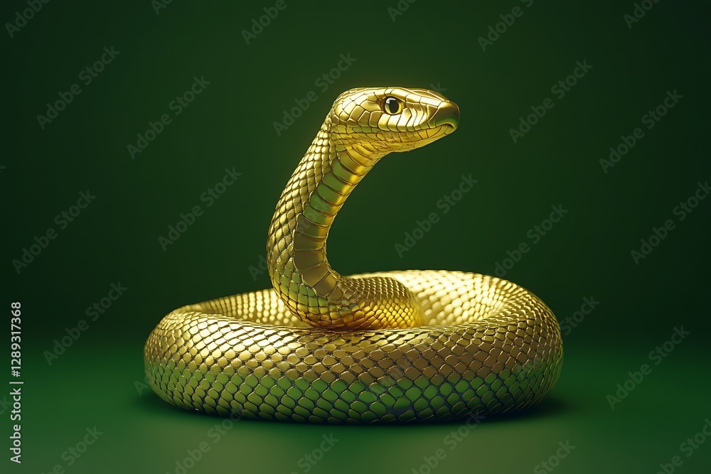 Fototapeta premium Golden snake on green background