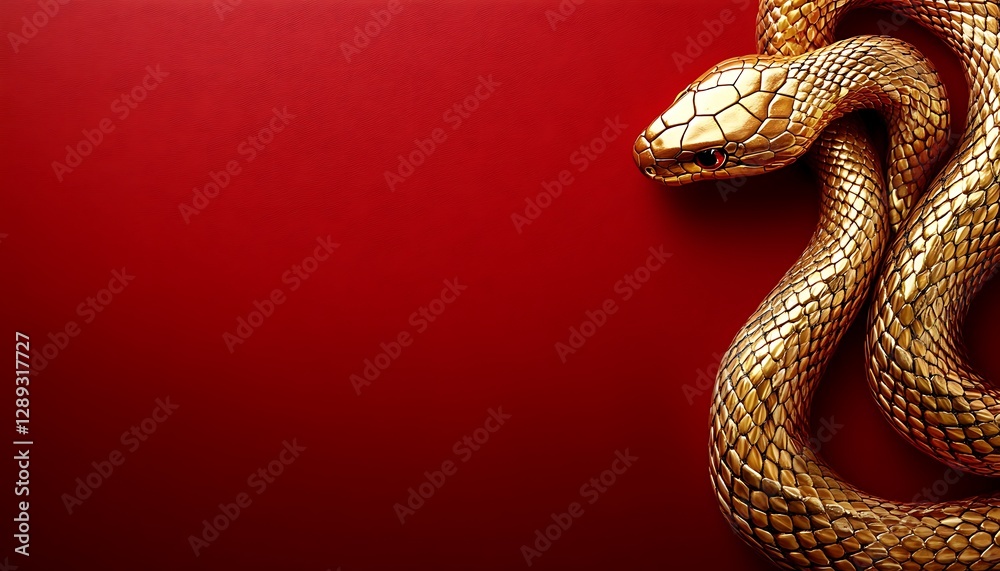 Fototapeta premium Golden Snake on Red Background