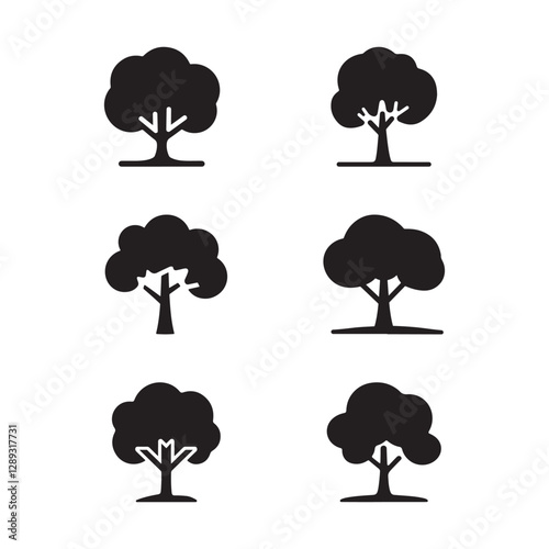 Minimalist Round Canopy Tree Icon Group