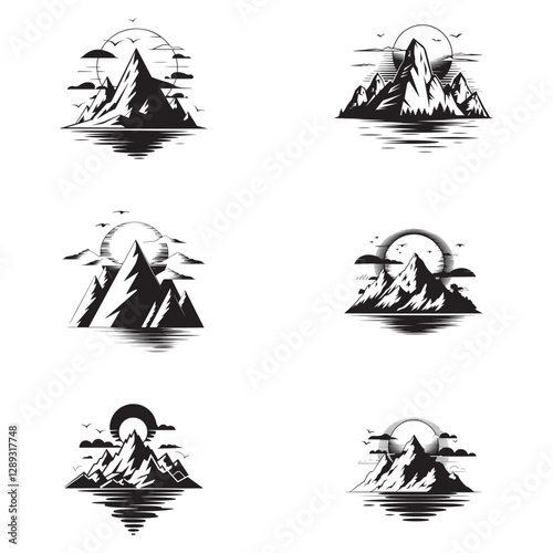 Majestic Mountain Landscape Silhouette Group design