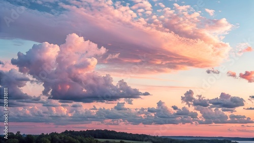 A beautiful and serene skyscape with colorful clouds at sunset or sunrise