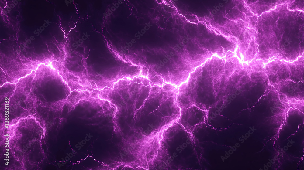 Fototapeta premium A vibrant display of purple lightning bolts illuminating a dark background, creating a dramatic and electrifying atmosphere.