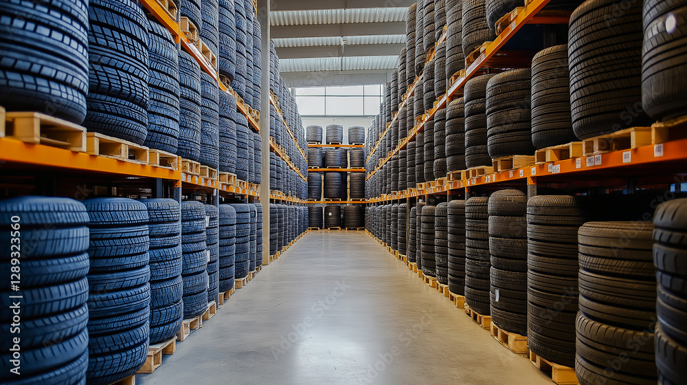Fototapeta premium Modern methods of storing car tires in a warehouse