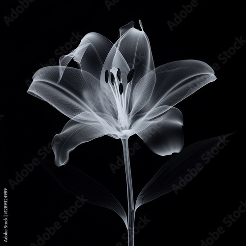 X-ray Transparent Lily Flower on Black Background 