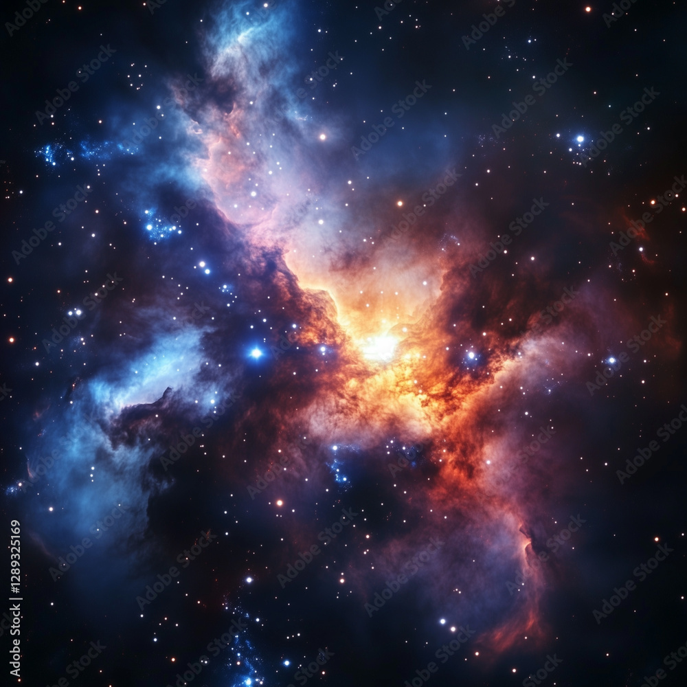 Explosive Nebula in Deep Space with Fiery Clouds Explosive Nebula in Deep Space with Fiery Clouds