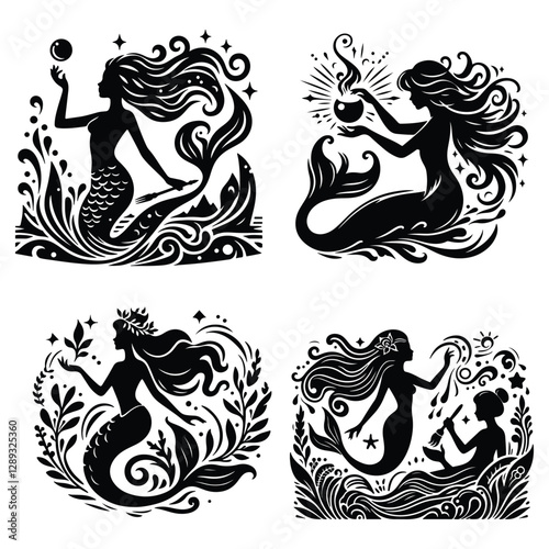 Mystical Mermaid Silhouettes: Enchanting Oceanic Art