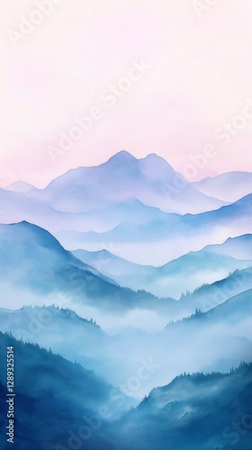 Misty morning mountains with soft pastel clouds create a calming atmosphere for a phone background wallpaper