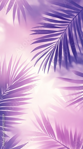 Softly lit palm leaves overlapping in a relaxing purple gradient perfect for phone background wallpaper