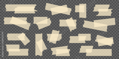 Set of ripped adhesive tape pieces in different size. Layered masking tape strips on Transparent background. Ideal for design mockup, poster, notes, DIY projects, collage, Mood boards