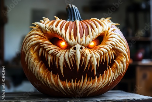 Halloween carved pumpkin, spooky, carved, decorated photo