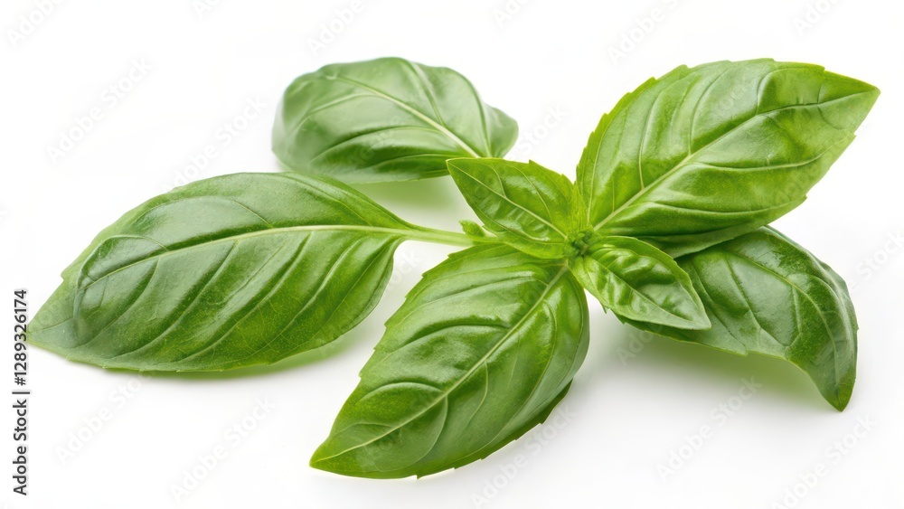 Fresh Basil Sprig on White Background Fresh Basil Sprig on White Background