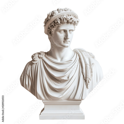 Classical Greek Bust Sculpture of Ancient Roman Figure, cut out 