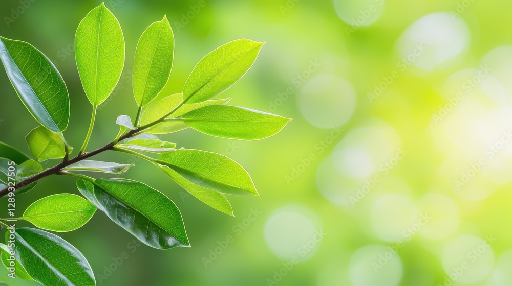 A natural background with green colored abstract bokeh sunlight and trees perfect for adding a copy space image. 