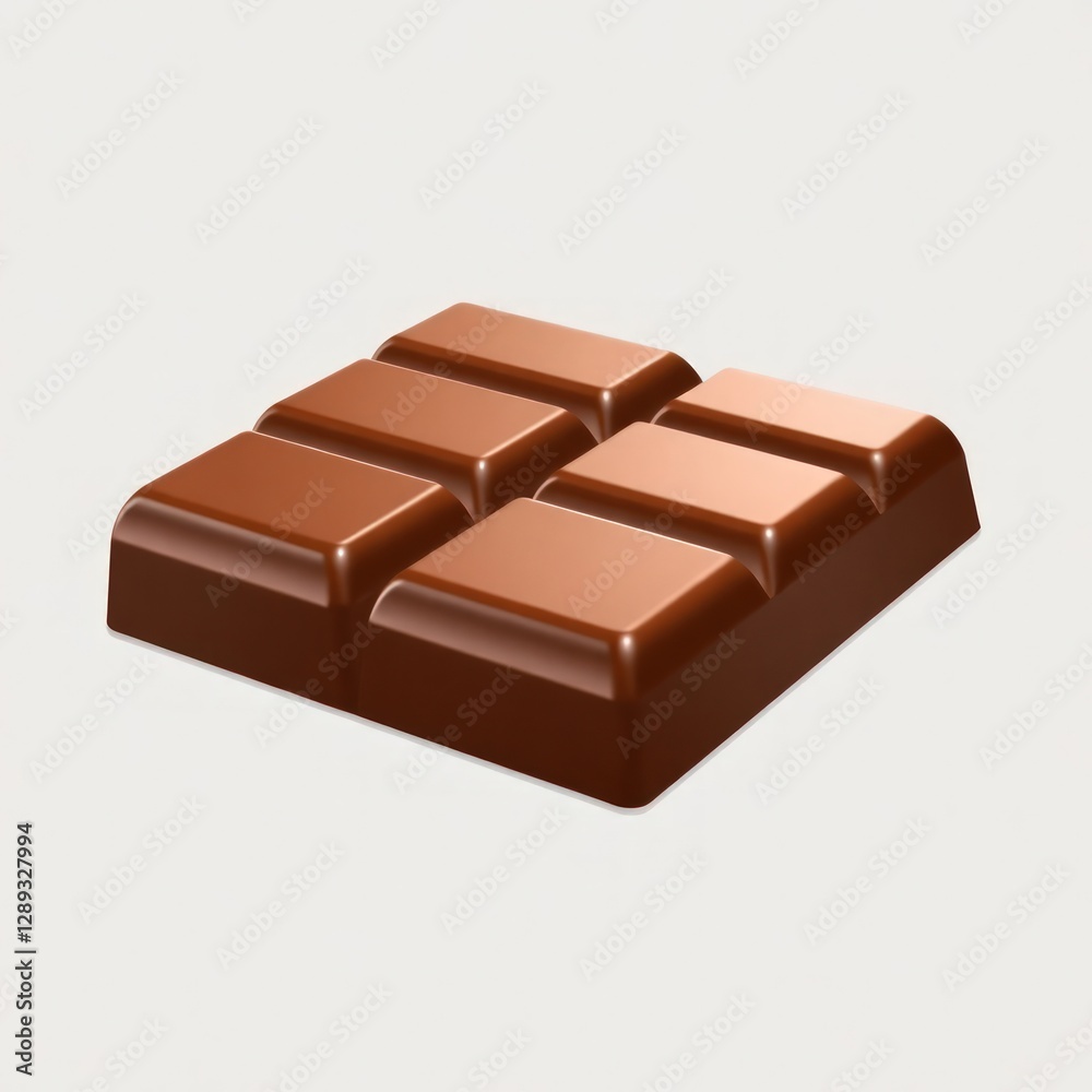3D illustration of a chocolate bar featuring smooth, square pieces. The design emphasizes a rich, indulgent treat with a glossy surface. Perfect Any Project. 3D illustration of a chocolate bar featuring smooth, square pieces. The design emphasizes a rich, indulgent treat with a glossy surface. Perfect Any Project.