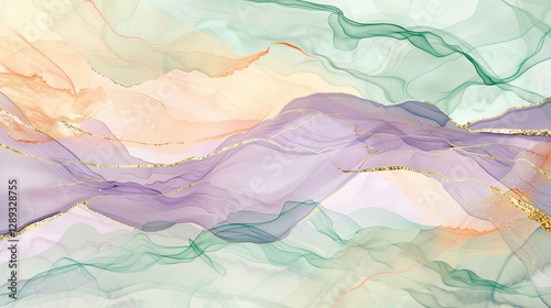 Wallpaper Mural A calming abstract composition with flowing marble patterns in pastel hues of peach, lavender, and soft blue. Torontodigital.ca