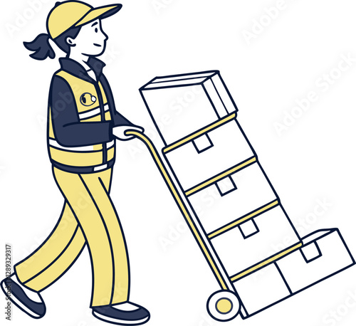 Parcel Delivery Driver with Hand Truck and Packages - Vector Design