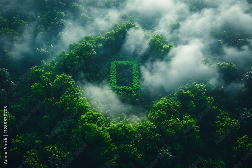 Lush Forest Covered in Misty Morning Light