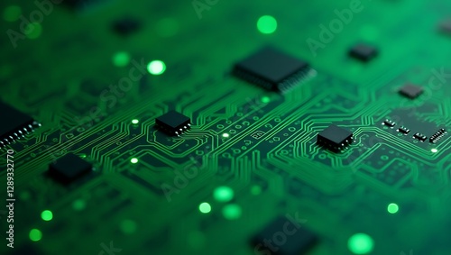 Close-up of Circuit Board: Green Technology Abstract