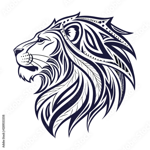 Adobe Illustrator Artwork A detailed lion head vector graphic, perfect for logos, tattoos, and branding. It is ideal for wildlife and sports designs. Available in EPS