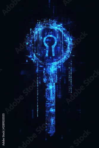 Glowing digital key. Cybersecurity concept.