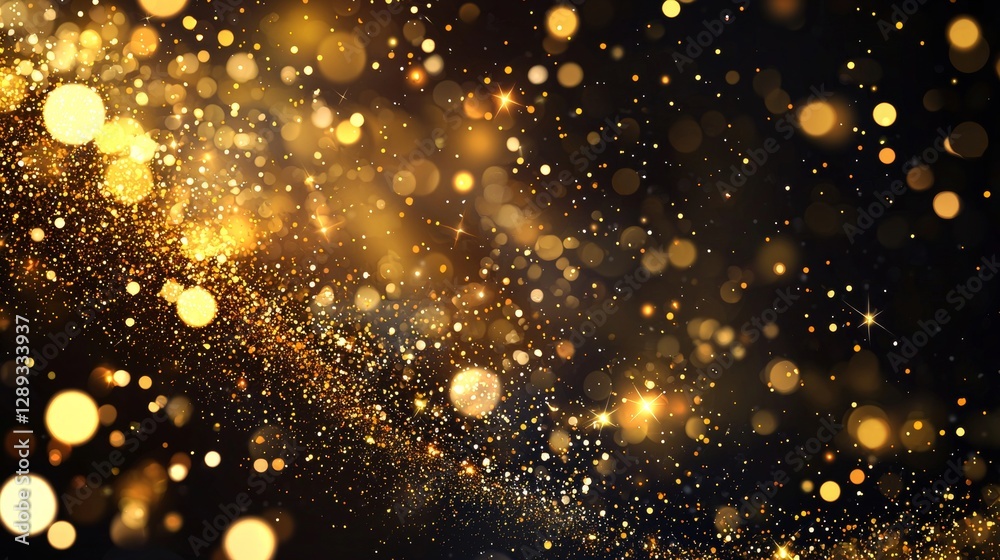 Obraz premium Sparkling Golden Glittering Lights Background Festive Bokeh Abstract Shimmering Texture