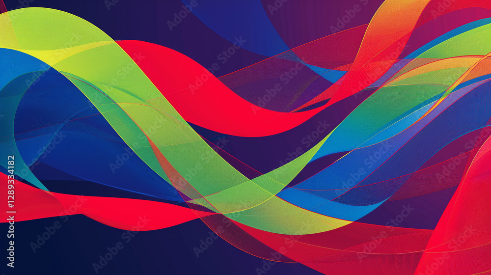 A dynamic abstract wave design featuring sweeping ribbons in bold shades of crimson, cobalt blue, and lime green, creating a visually striking and energetic wallpaper. A dynamic abstract wave design featuring sweeping ribbons in bold shades of crimson, cobalt blue, and lime green, creating a visually striking and energetic wallpaper.