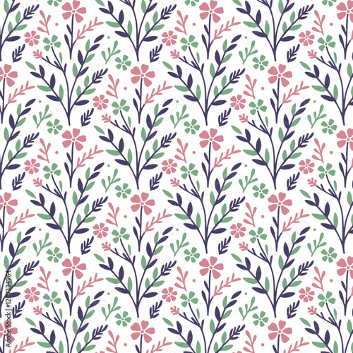 floral pattern with delicate foliage and botanical stems for seamless textile and wallpaper printing
