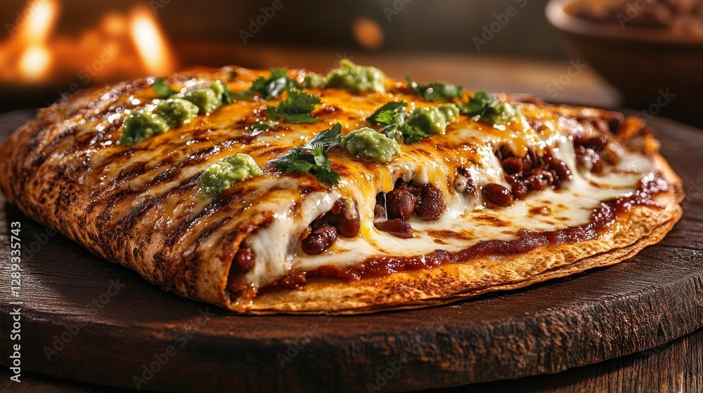 custom made wallpaper toronto digitalCheesy Burrito Pizza with Guacamole and Beans. Generative AI