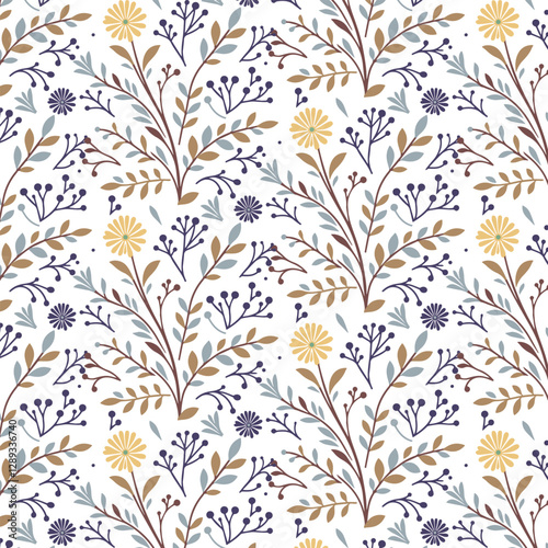 vintage floral pattern with ornate botanical elements and repeating foliage design for textile printing
