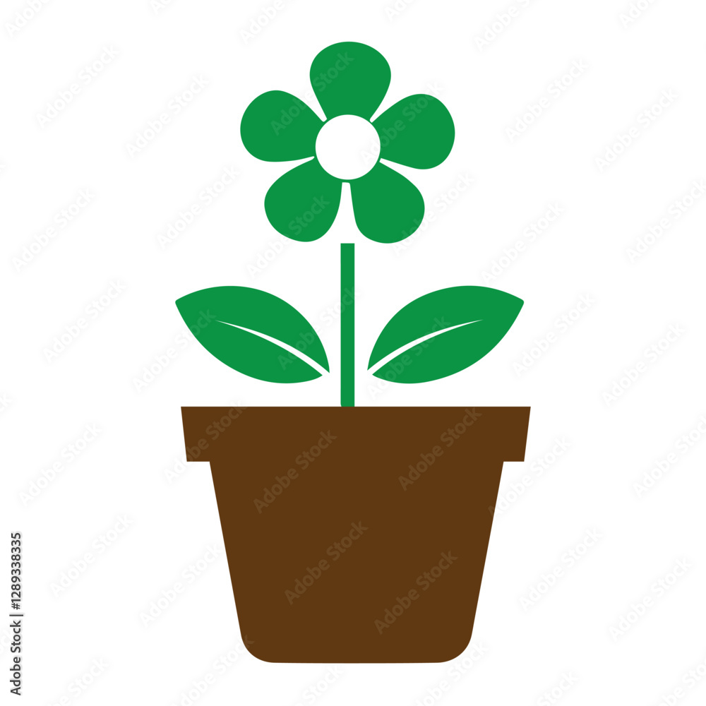 Fototapeta premium potted flower icon in green and brown against a white background