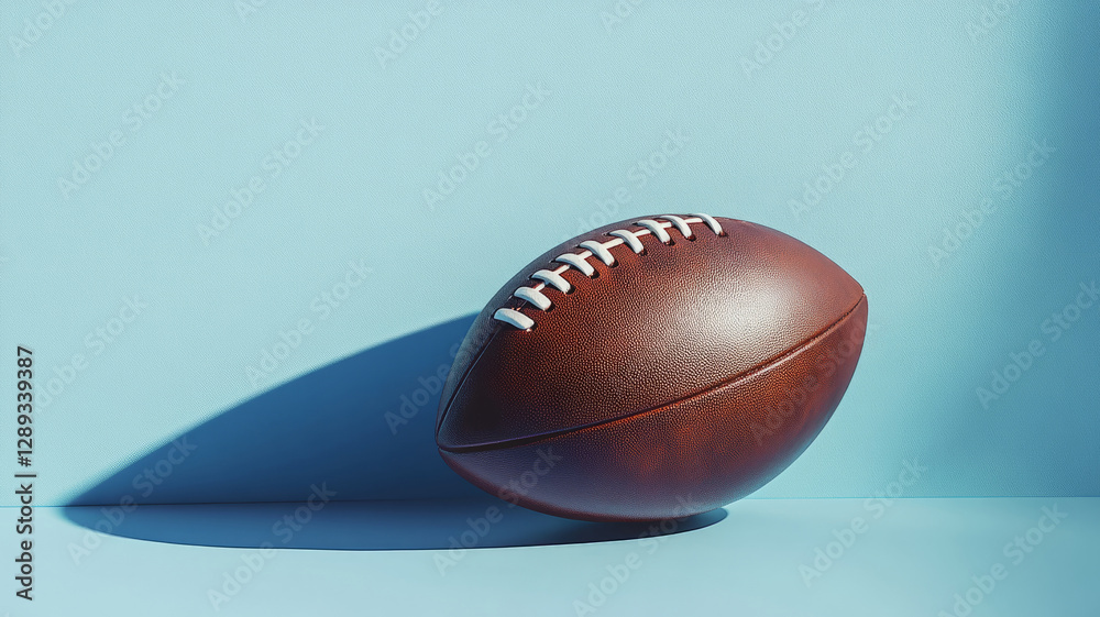Football on blue background with shadow, isolated for still life. Football on blue background with shadow, isolated for still life.