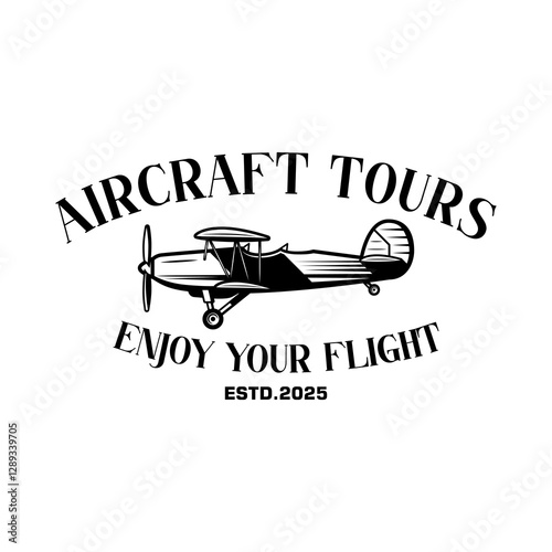 vector design of t-shirt and airplane emblem logo black white
