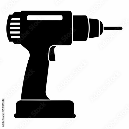 Drill Machine Black Silhouette Vector on White Background