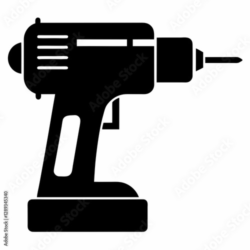 Drill Machine Black Silhouette Vector on White Background