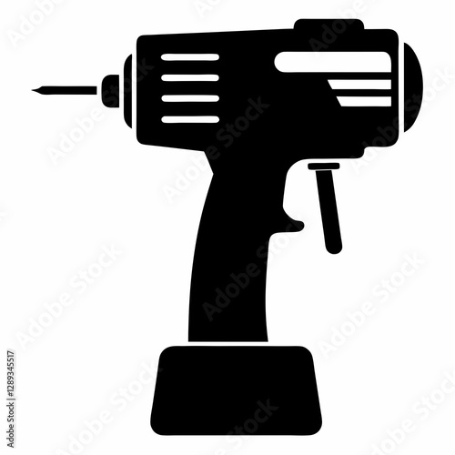 Drill Machine Black Silhouette Vector on White Background