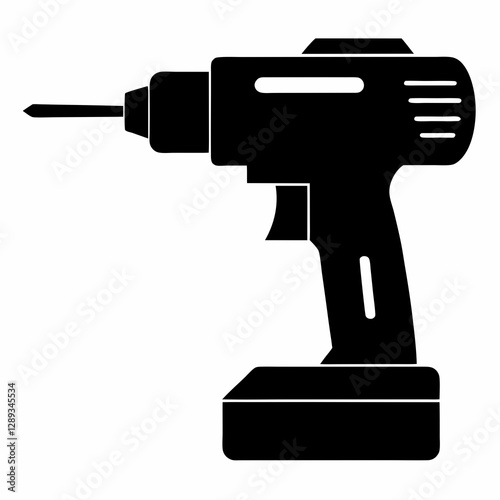 Drill Machine Black Silhouette Vector on White Background