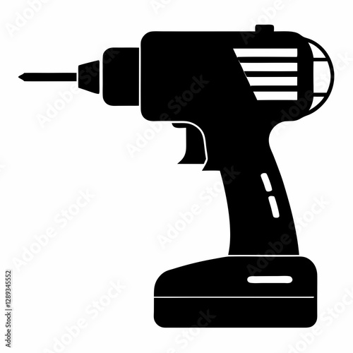 Drill Machine Black Silhouette Vector on White Background