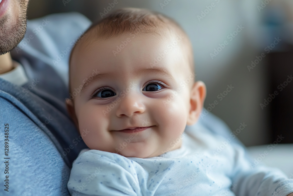 Smiling baby enjoying time with parent indoors Smiling baby enjoying time with parent indoors