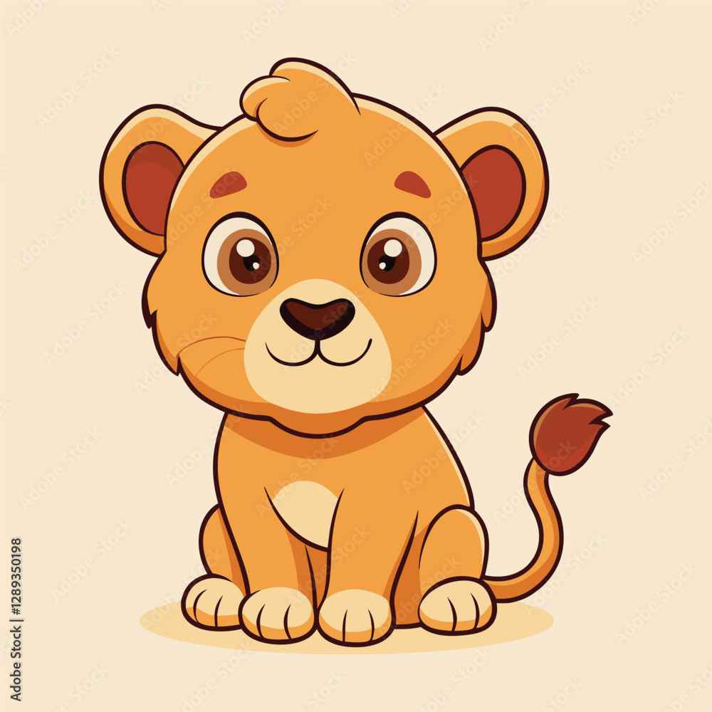 Obraz premium Cute Baby Lion Sitting Down Cartoon Illustration design 