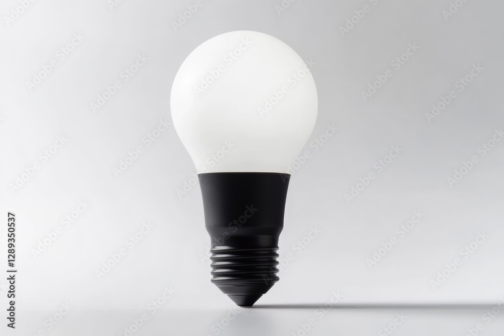 A modern, minimalist light bulb with a white frosted glass top and a black base. A modern, minimalist light bulb with a white frosted glass top and a black base.