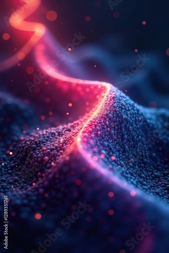 Intertwined dark spectral bands, radiating light, deep hues , complex, radiation, abstract