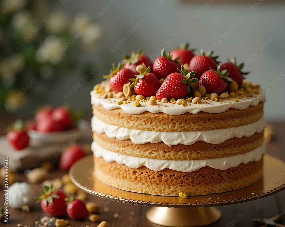 Chocolate cake with fresh strawberries and cream Chocolate cake with fresh strawberries and cream