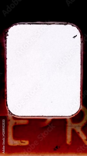 Grunge Film Frame with Dirty Texture. Real 8mm Film Strip, Grain, Red Burns and Flares Vintage Effect for Social Media Vertical Video. FL0059